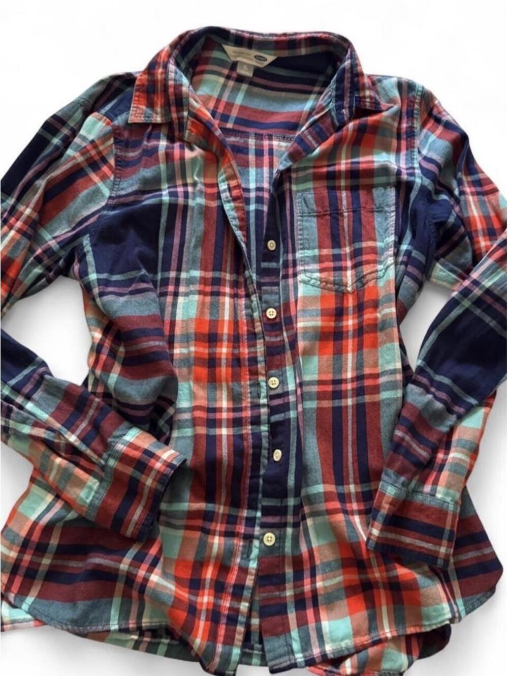 Old Navy Red Blue Teal Classic Plaid Flannel Button Down - Size XL